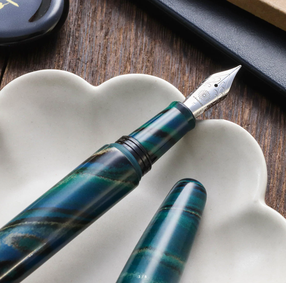 Wancher Dream Fountain Pen | TRUE EBONITE - MARBLE GREEN